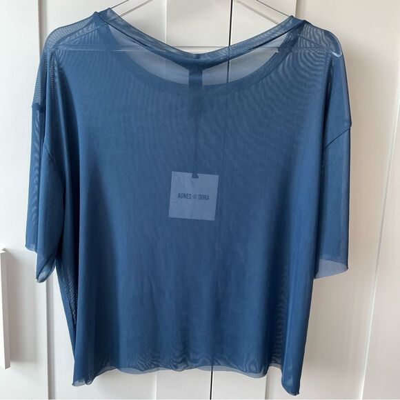 Agnes & Dora Blue Mesh Oversize Stretch T-Shirt Top small NWT - Picture 10 of 13